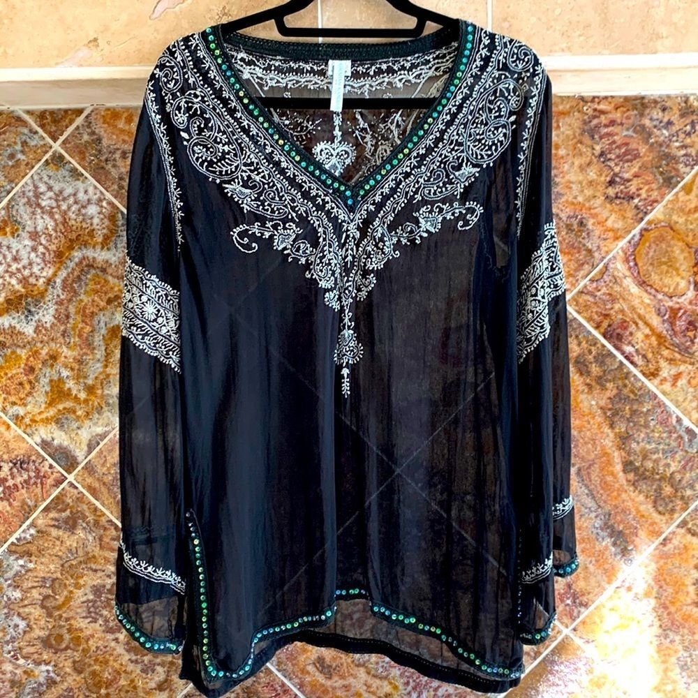 Graham Kandiah Kaftan Style Tunic Swimsuit Cover Up 100% Silk Size Small